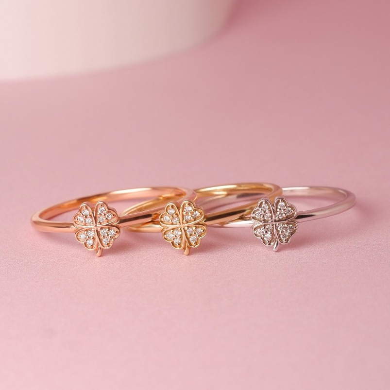 Grace Fine Jewelry خاتم ذهب 9K ببرسيم الحظ والألماس — صورة 4
