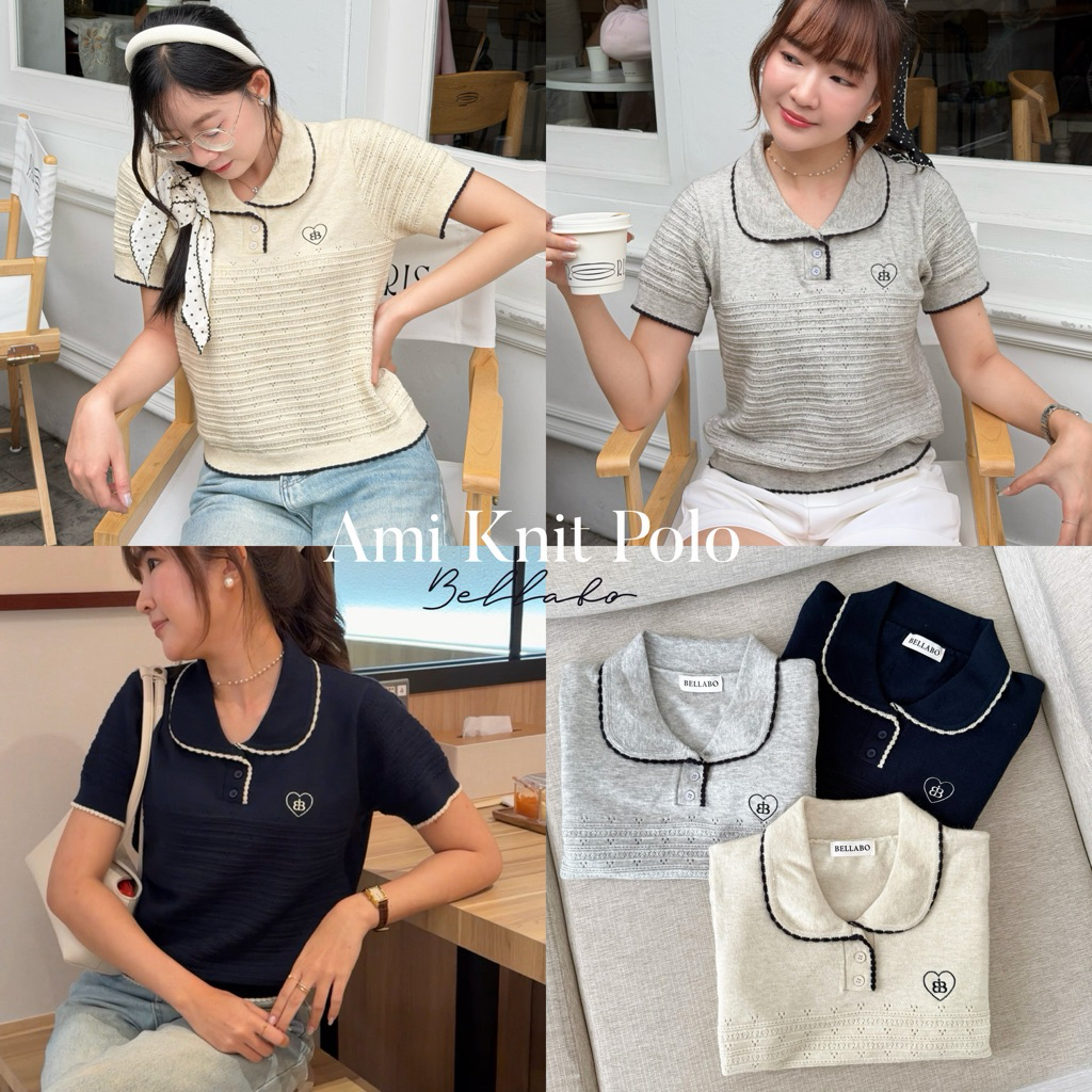 พร้อมส่ง! (BLB) เสื้อไหมพรมคอบัวแต่งขอบหยักสุดน่ารัก รุ่น Ami Knit PoLo ทรงแขนสั้น ผ้านิ่ม ยืดได้เยอะ – โปรปัง