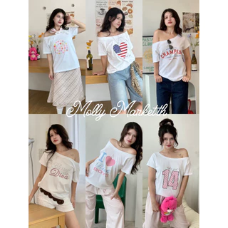 Molly 💖 เสื้อ Oversize off shoulder เสื้อปาดไหล่พร้อมส่ง