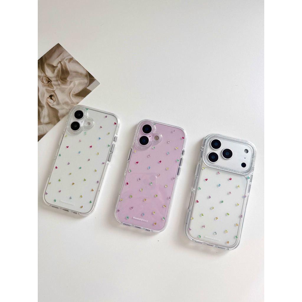 (มี17) ส่งด่วน พร้อมส่งในไทย เคสใสหัวใจหลากสี TPU-S1887 สำหรับIPHONE 14-17PROMAX