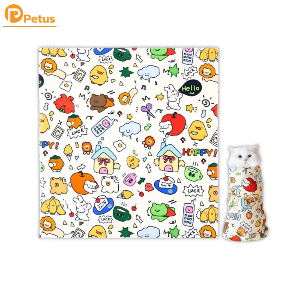 ผ้าห่อตัวแมว ผ้าห่อสัตว์เลี้ยง ชุดกักเก็บแมว Cat Wrap Cloth ผ้านุ่ม กันดิ้น กันข่วน Petus pet
