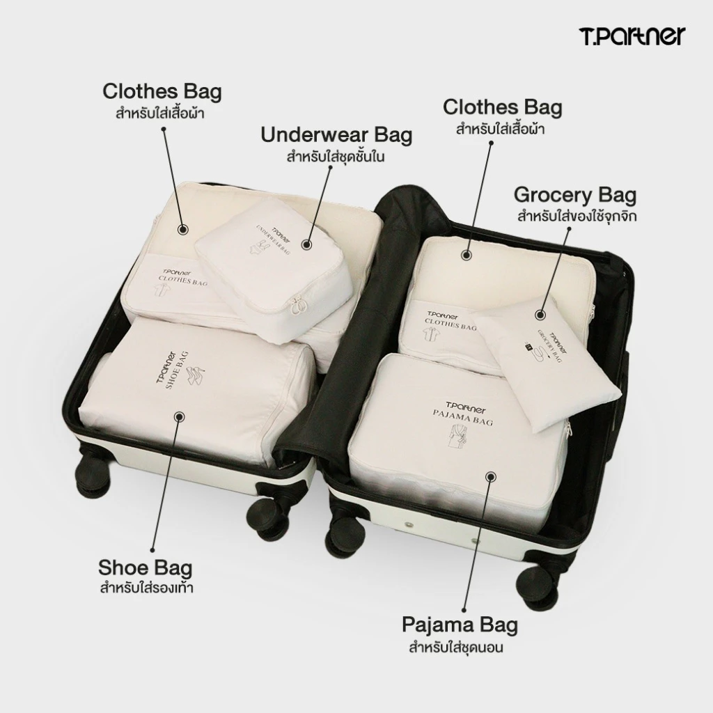 Tpartner  กระเป๋าจัดระเบียบ Organize Bag เซ็ต 6 ชิ้น ผู้ช่วยจัดกระเป๋าเดินทาง คุณภาพพรีเมียม ดีไซน์เรียบง่าย thumbnail 5