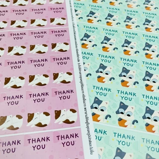 🔥สติกเกอร์กันน้ำ 100%💦 ชุด ขอบคุณ Thank You ลายแมว แบบ 2 (ขนาด 3.5x6 cm ได้ 55 ดวง)