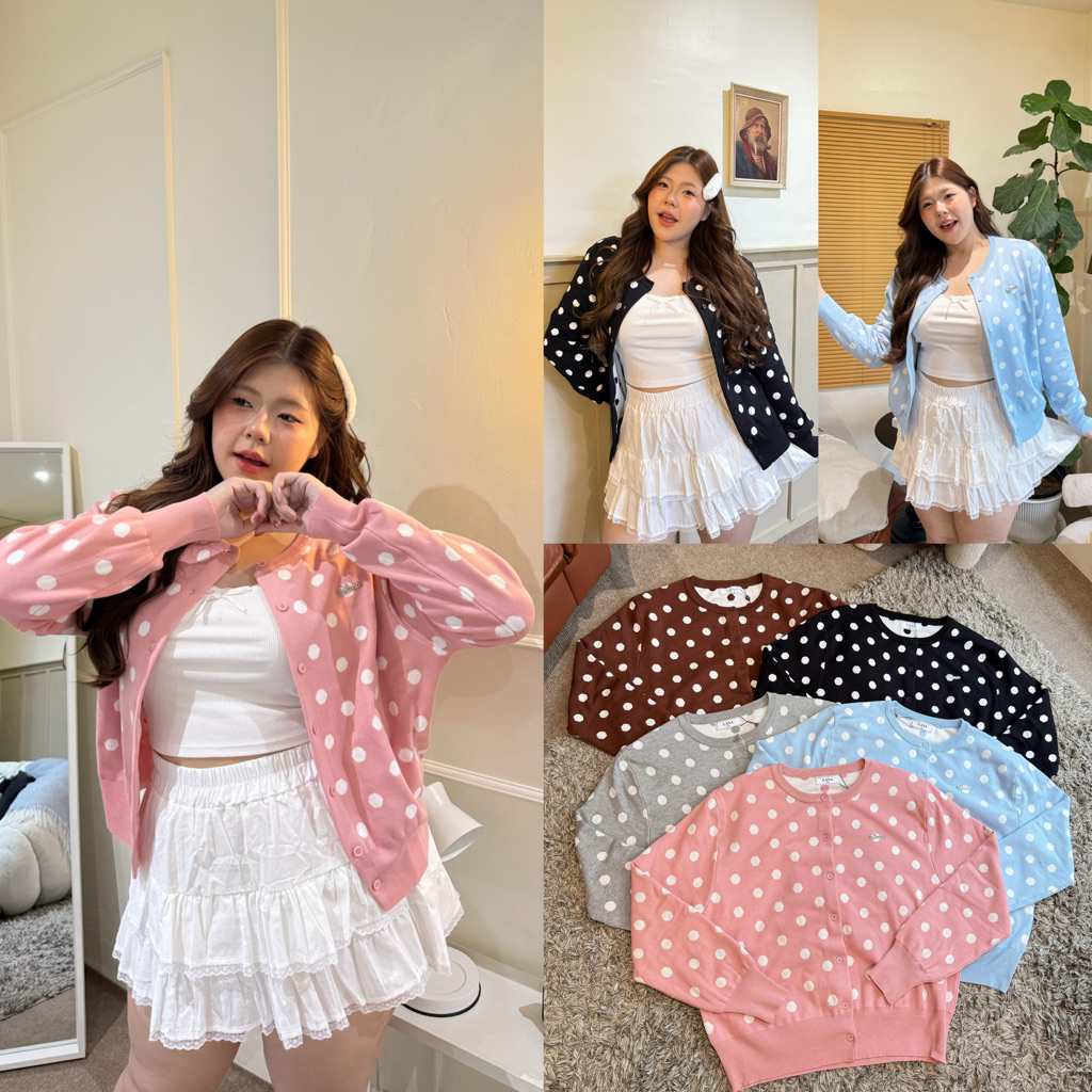 เสื้อไหมพรม ลายจุด Polkadot สุดน่ารัก ผ้านุ่ม ยืดเยอะ อกใหญ่ น่ารักมาก งานนำเข้าเกรดพรีเมี่ยม สาวๆควรมีติดตู้ ไซส์ใหญ่