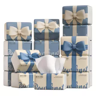 【40/60 แพ็ค】 Botare Air-cushion กระดาษทิชชู่รุ่นโบว์ หนา 4 ชั้น 100 แผ่น (ขนาด 140 x 175 มม.)