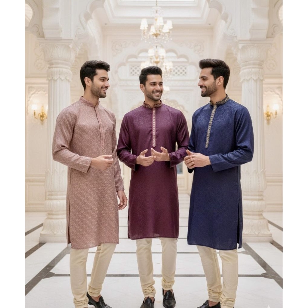 ✨ พร้อมส่ง ชุดอินเดียผู้ชายนำเข้า ยกระดับความสง่างาม ด้วยชุด Kurta Pajama ลายผ้าทอสุดพรีเมียม! ✨