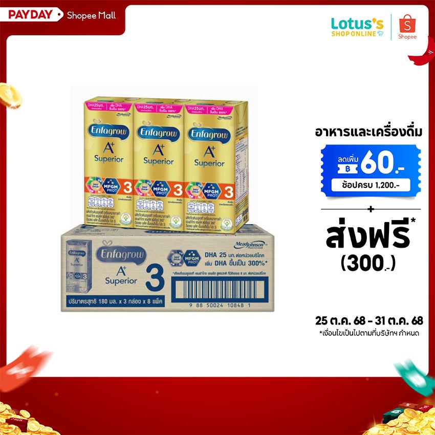 [ขายยกลัง!] เอนฟาโกร เอ พลัส ยูเอชที ซุพีเรียร์ สูตร 3 นมกล่อง รสจืด 180 มล. นมกล่องยกลัง 24 กล่อง E