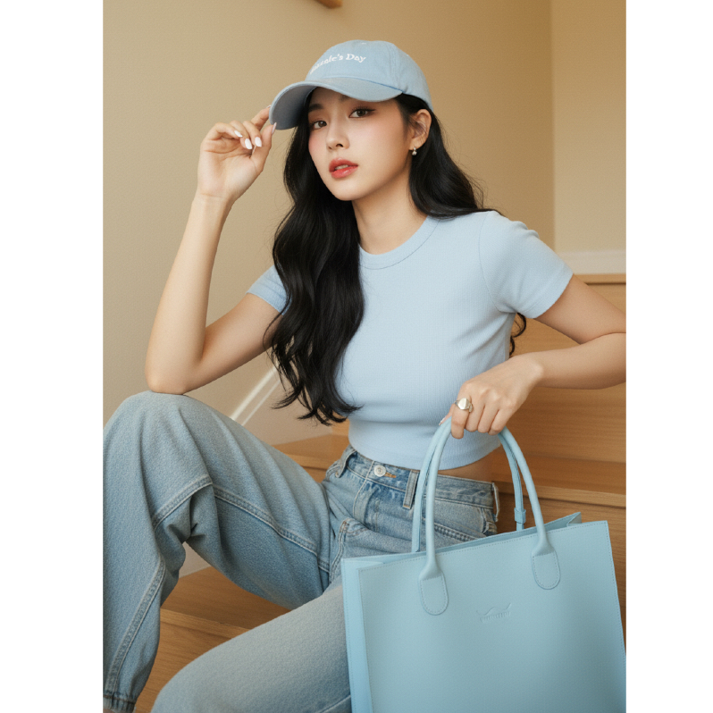 Waralee's Day - New Classic Tote กระเป๋าถือ สีฟ้าพาสเทล (Pastel Blue)