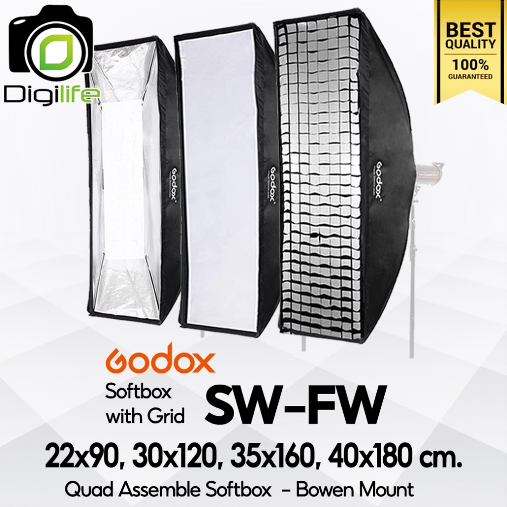 Godox Softbox SB-FW 22*90, 30*120, 35*160, 40*180 cm. Quad Assemble Softbox - With Grid - Bowen Moun