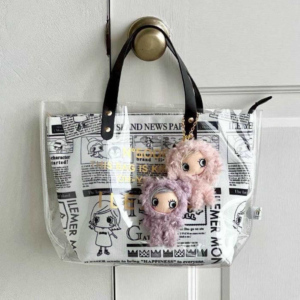 พร้อมส่ง!! กระเป๋า ILEMER NewsPaper PVC ใสใบข้างในลายน่ารัก ของแท้ใหม่จากญี่ปุ่น
