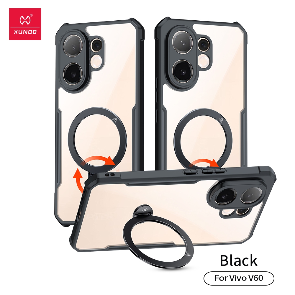 Xundd เคส ใช้สำหรับ vivo V60 Lite V40 Case V40 Pro v50 v60 v70 เคสโทรศัพท์แบบแม่เหล็กพร้อมขาตั้ง ขอบยาง TPU หลังใส