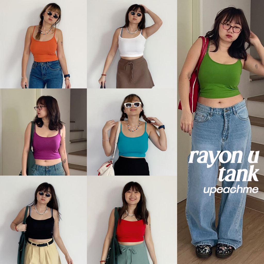 *พร้อมส่ง* Upeachme - RAYON U TANK (อก 26-40") เสื้อสายเดี่ยวสีพื้นตัวสั้นใส่สบายผ้ายืดได้เยอะมาก สายเดี่ยวสีพื้นเรยอน