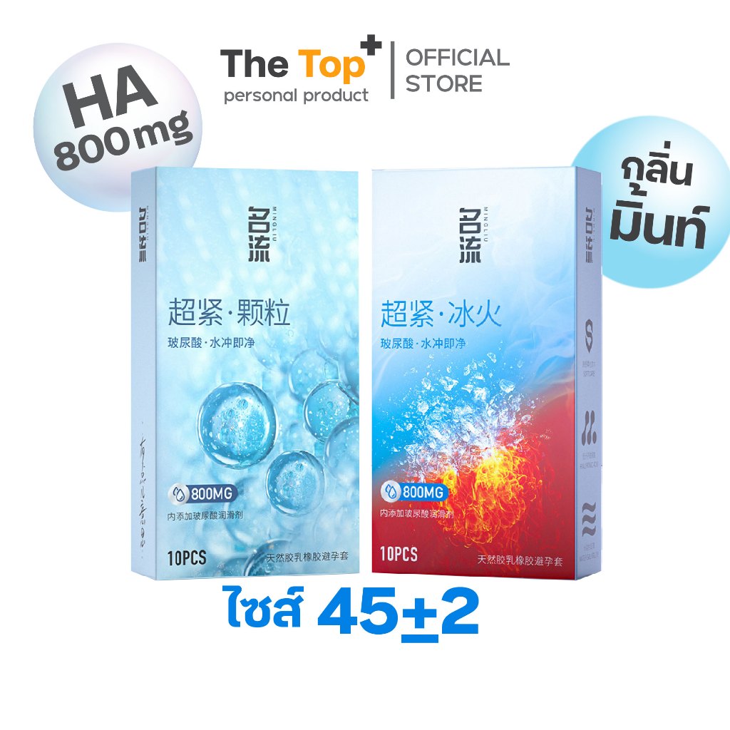Minglui Extra Small 45±2 มม. ถุงยางอนามัย ชนิดเรียบ บาง ปุ่ม กลิ่นมิ้นท์ เพิ่มสารหล่อลื่นไฮยาลูรอน