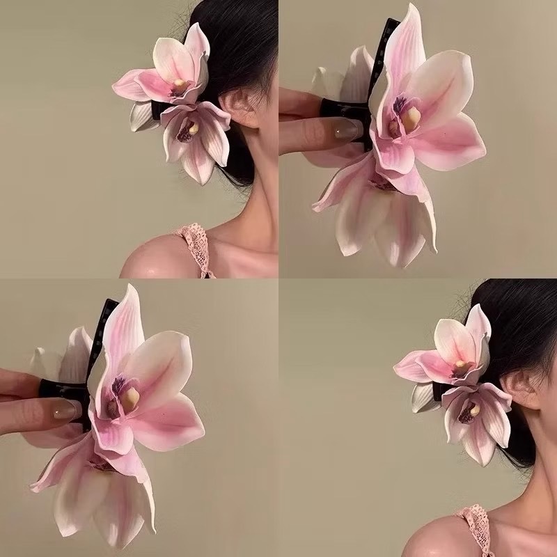 กิ๊บหนีบผมดอกกล้วยไม้ ดอกบานแต่งเกษร งานสวย พร้อมส่ง