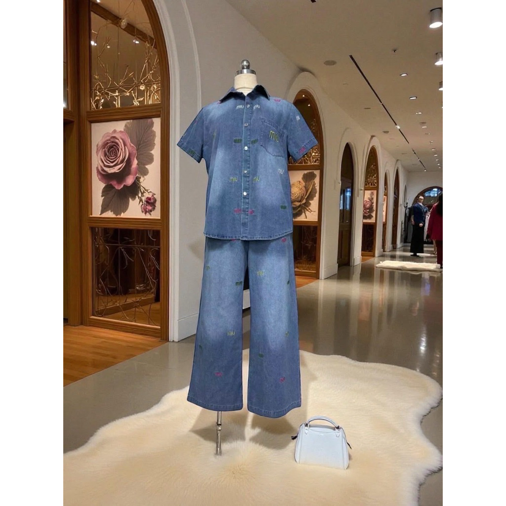 (อาจจะมีตำหนิสีฟอก m-2xl) ชุดยีนส์ เสื้อ+กางเกงขายาว งานปัก งานป้าย chalita