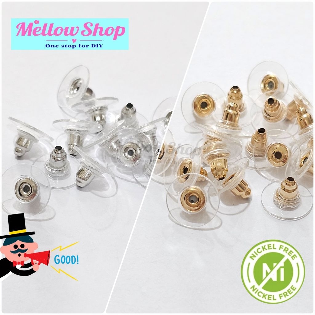 Mellow Shop DIY อะไหล่ก้าน ต่างหู จุก ทับหลัง แป้นหลัง แป้นจานน้ำเต้า (ไม่แพ้ ไม่คัน นิเกิ้ลฟรี )