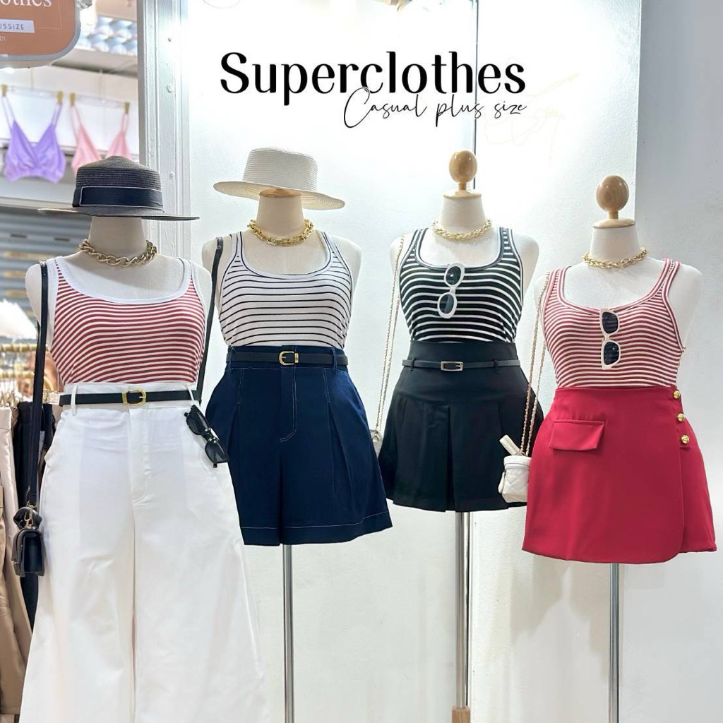 Stripe Top 🍎👀🥣🍋🪄เสื้อกล้ามไหล่เว้าทรงสวย เนื้อผ้าลายทาง ยืดเยอะ ใส่สบายสาวอวบ