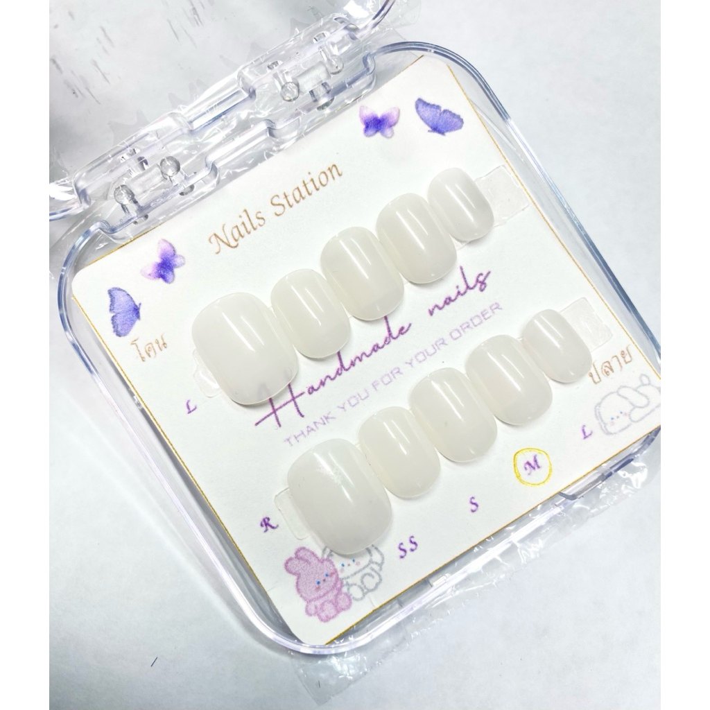 เล็บเจลสีขาวนม Milky White เล็บเจลสำเร็จรูปพร้อมติด งานแฮนด์เมดสีเจลแท้ PVC คุณภาพสูง ฟรีกาว-ตะไบ