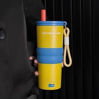 【ONDA】24oz/700ml แก้วเก็บความเย็น จุขนาดใหญ่ 316 สแตนเลส พร้อมหลอด แก้วกาแฟ ศเซรามิคไลเนอร์