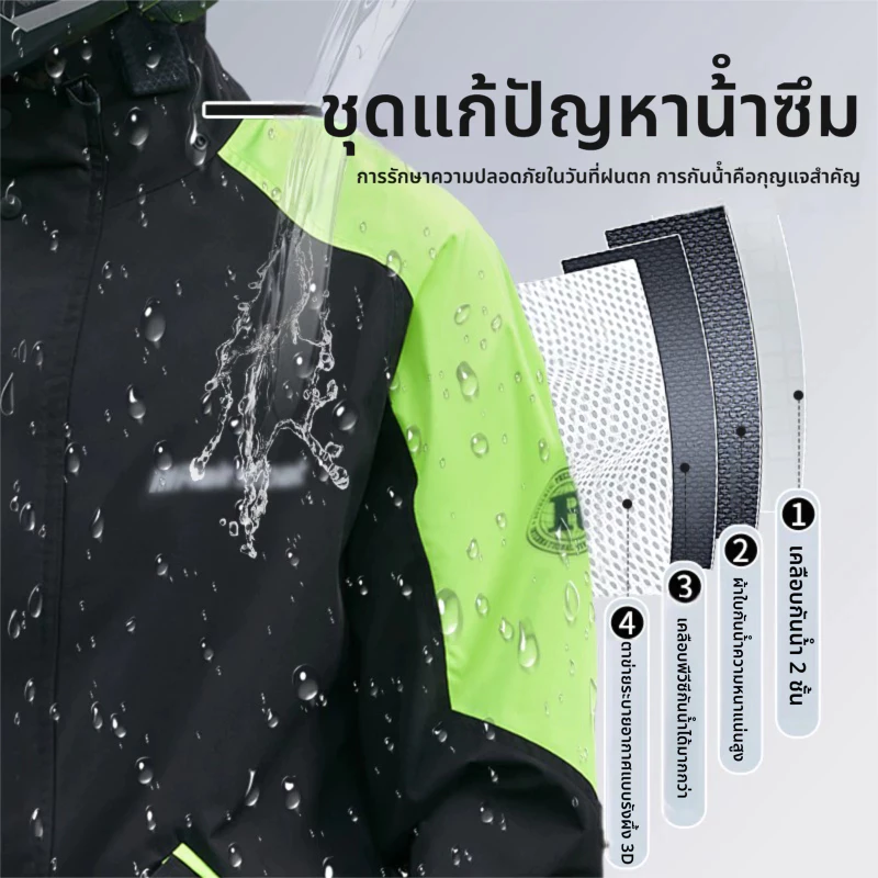 ชุดเสื้อกันฝนมอเตอร์ไซค์ พร้อมกางเกง มีแถบสะท้อนแสง thumbnail 5