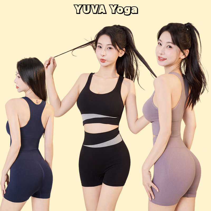 ชุดออกกำลังกายผู้หญิง เซ็ตเสื้อกีฬา+กางเกงเอวสูง เหมาะกับกีฬาหลายประเภท เก็บพุง ยกก้น มีฟองน้ำในตัว ผ้ายืดหยุ่น ใส่สบาย