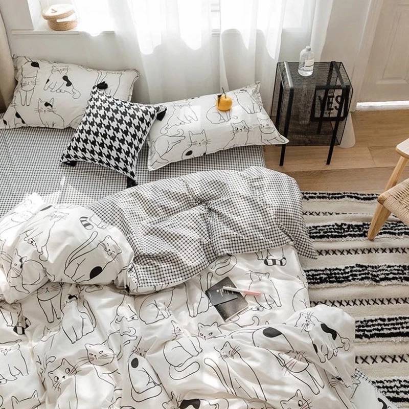 ชุดผ้าปูที่นอน ลายน้องแมว ครบชุด 6 ชิ้น ขนาด 3.5 ฟุต 5 ฟุต 6 ฟุต พร้อมผ้านวม ลายสวยๆ - รูปที่ 4