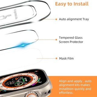 ฟิล์มกระจกนิรภัยสำหรับ Apple Watch Ultra 2 49 มม. พร้อมเครื่องมือจัดตำแหน่ง ฟิล์มกันรอยหน้าจอ HD สำหรับ iWatch Ultra 49