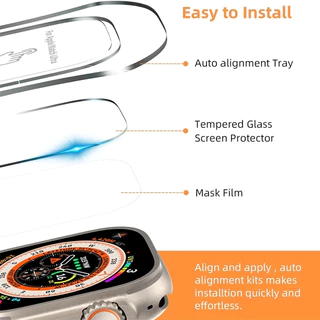 ฟิล์มกระจกนิรภัยสำหรับ Apple Watch Ultra 2 49 มม. พร้อมเครื่องมือจัดตำแหน่ง ฟิล์มกันรอยหน้าจอ HD สำหรับ iWatch Ultra 49