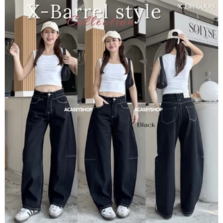 Acasey กางเกงยีนส์ผู้หญิง ขายาว ผ้าไม่ยืด ทรงใหม่สุด Barrel Style ไซส์ S - 36