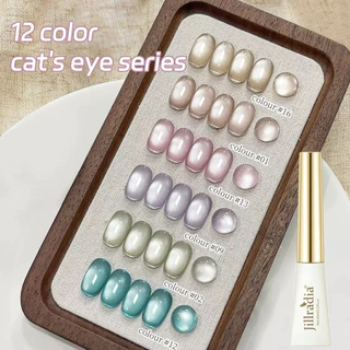 💥Jillradia 💥สีเจลลูกแก้วแคทอาย 12 เฉดดีสวยๆ ดึงสีง่าย ติดทนนาน ขนาด 10 ml.🌈พร้อมส่งในไทย 🌈