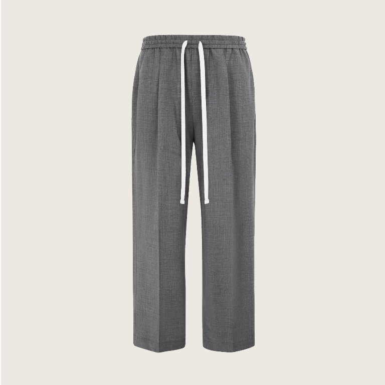 WOOL STRAIGHT GREY TROUSERS
