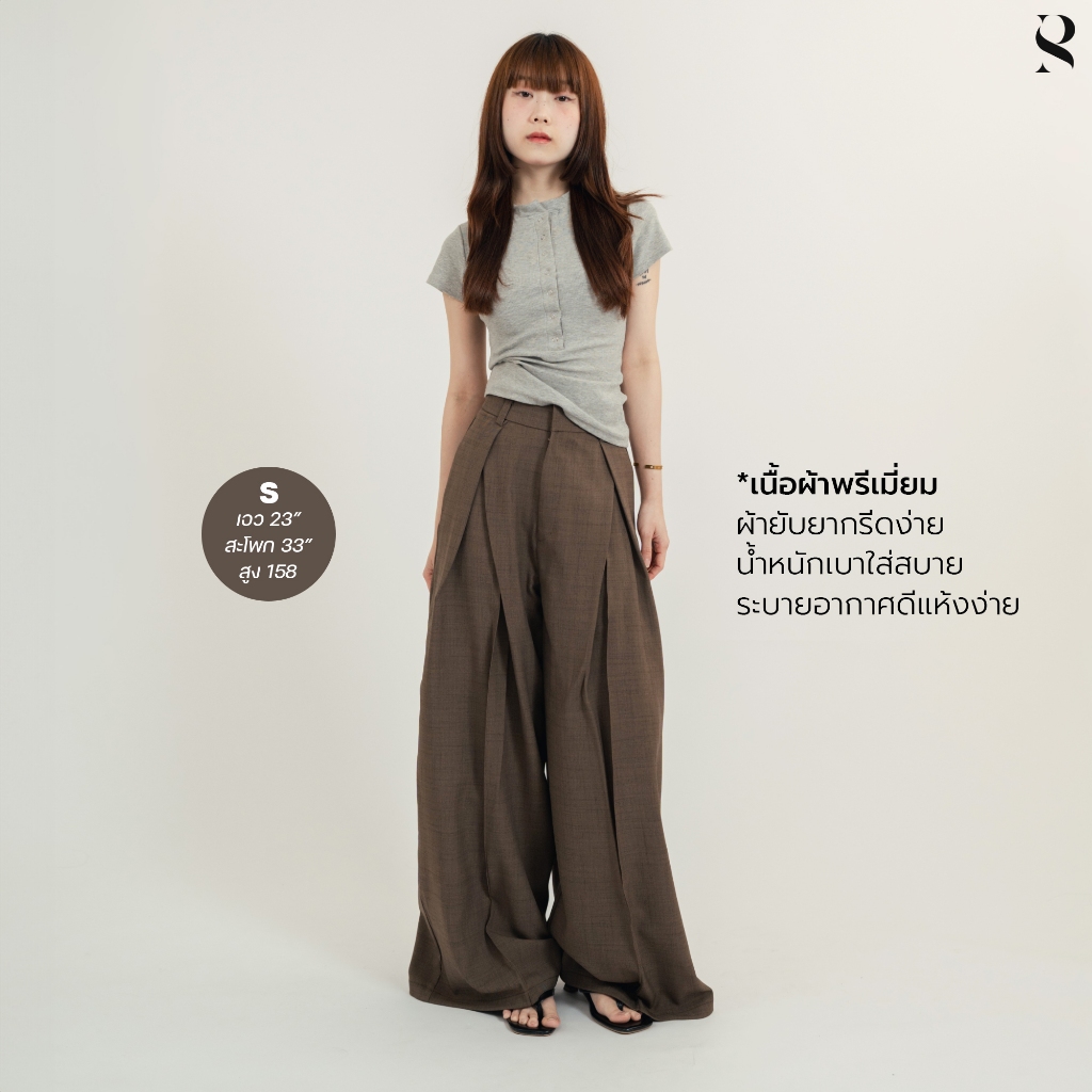Melody_SP030 กางเกงขากระบอก ขาบาน แห้งไว ไม่ต้องรีด ใส่สวยสำหรับสาวเอวเล็กสะโพกใหญ่ รูปที่ 3