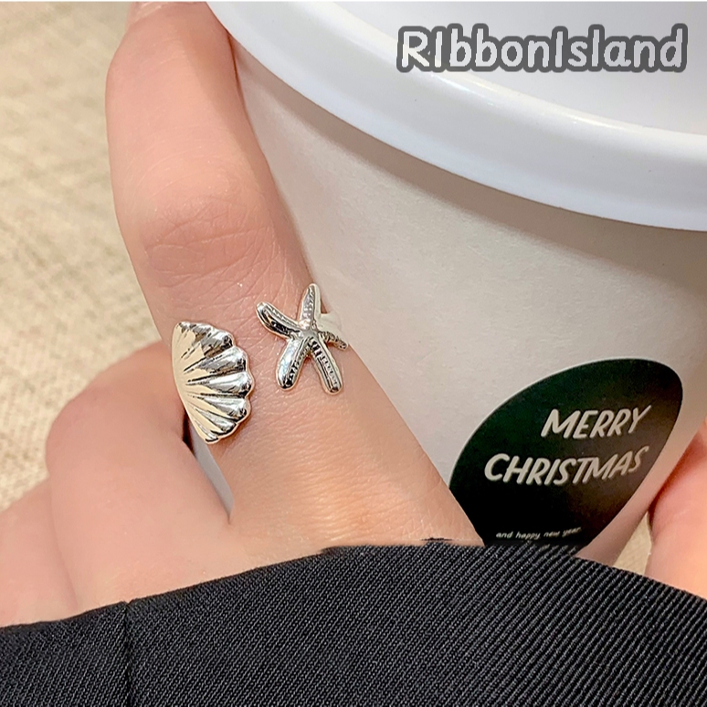 RIbbonIsland🌀🌀แหวน แหวนคู่รัก หรูหรา สไตล์เกาหลี แฟชั่น คุณภาพสูง เปลือกหอย ปลาดาว unisex มินิมอล