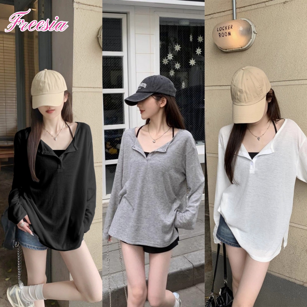 เสื้อยืดคอวี เสื้อยืดทรงหลวม สไตล์ลำลอง ออเวอร์ไซส์ ผ้านิ่มใส่สบาย#92414