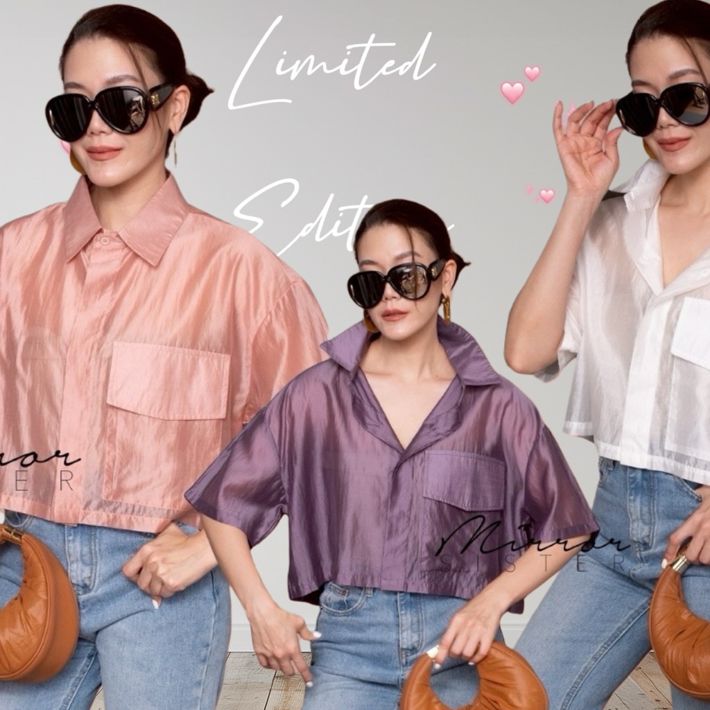 MirrorsisteR 51001.2 • เสื้อเชิ้ตทรงครอปโอเวอร์ไซซ์ ดีเทลปกใหญ่