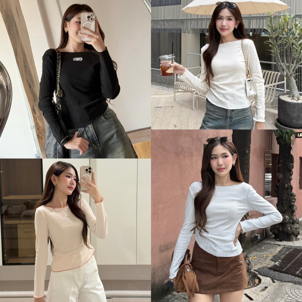 [โค้ด Trendy ลด 30%] NICHARIS - เสื้อแขนยาวทรงเข้ารูป รุ่น Sarah Top