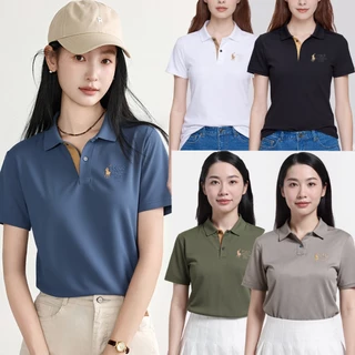 Plus size~Polo shirt Women's blue short sleeve เสื้อแขนสั้นลายปักแนวเทรนด์ เสื้อโปโลสไตล์สบาย ๆ ใส่ได้หลายโอกาส HOT
