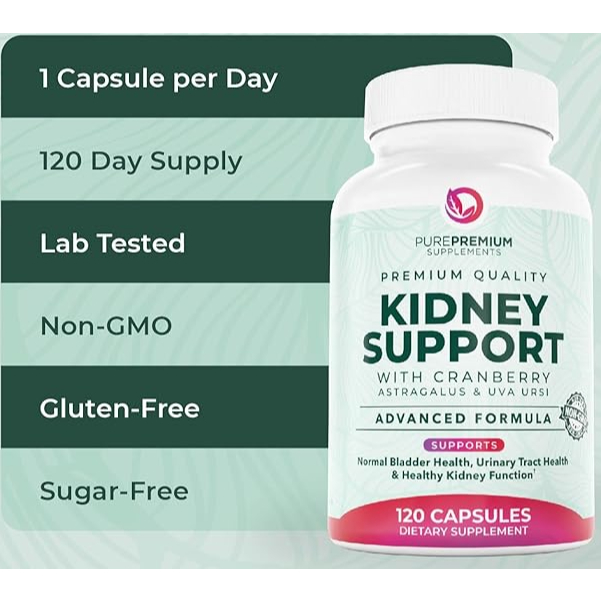 120 แคปซูล อาหารเสริมบำรุงไต เพื่อคุณภาพไตที่ดี Kidney Cleanse + Kidney Support  by PurePremium Supp