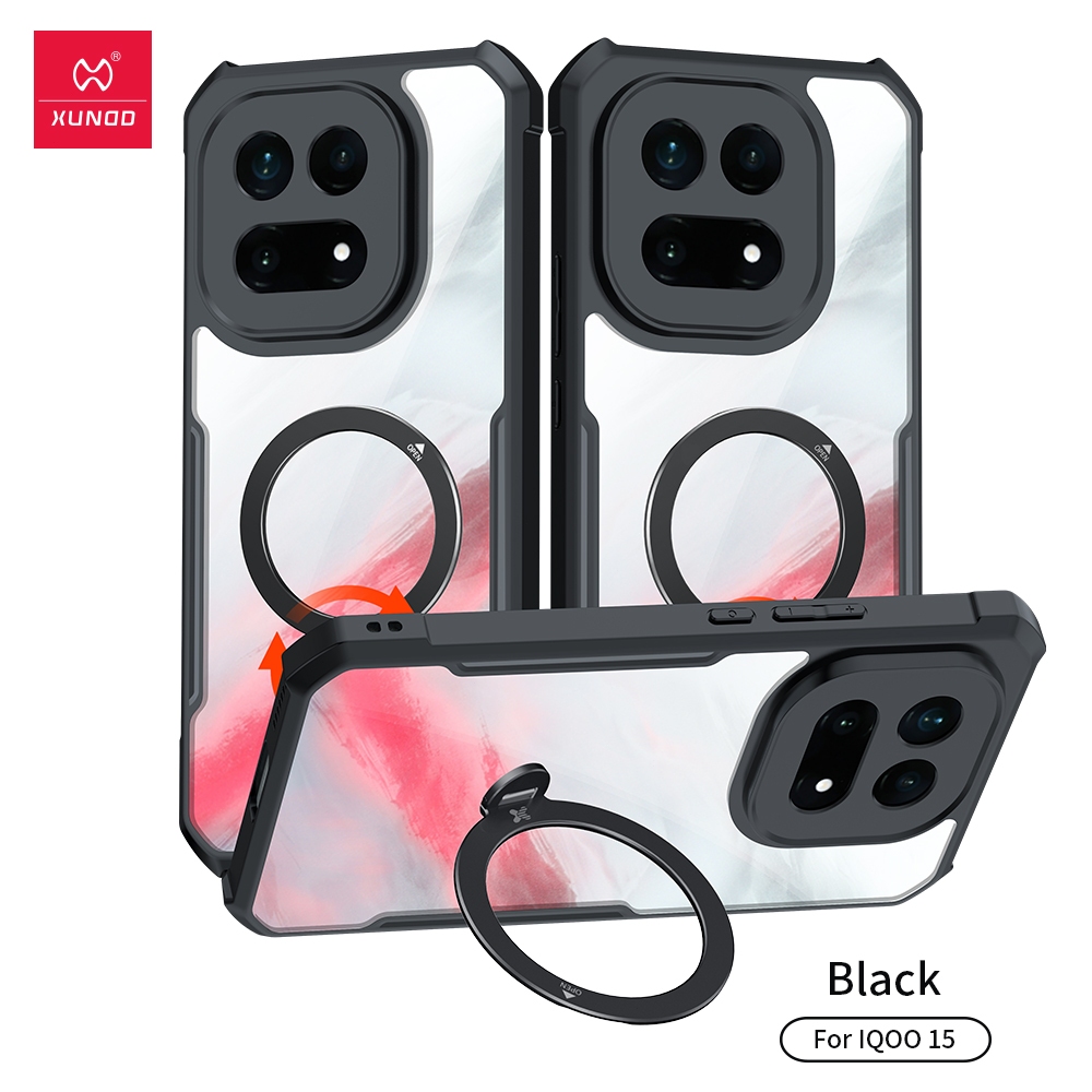 Xundd Case ใช้สำหรับ IQOO 15 เคสโทรศัพท์แบบแม่เหล็กมีขาตั้ง 360 องศา ปรับหมุนได ขอบยาง TPU