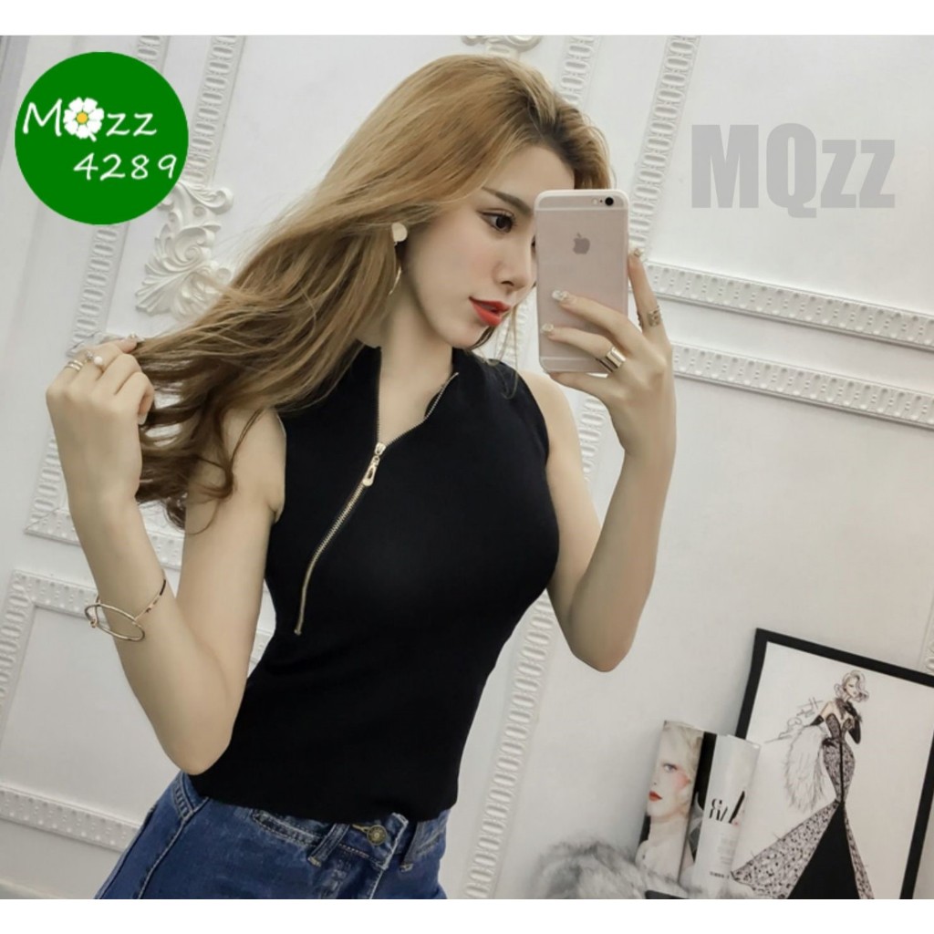 MQzz4289 *พร้อมส่ง* เสื้อไหมพรมแขนกุด นุ่มนิ่ม รูดซิปได้ สไตล์เกาหลี Free Size