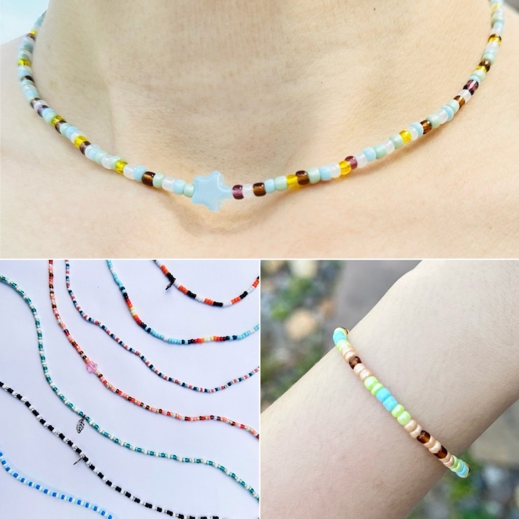 สร้อยคอ และสร้อยข้อมือลูกปัด Set Color Full 😊 สร้อยคอ handmade สร้อยคอน่ารัก