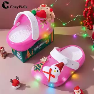 Cozywalk รองเท้าแตะเด็กผู้หญิง ลายคริสต์มาส ⭐ มีไฟ LED นุ่ม เบาสบาย ใส่ง่าย สไตล์น่ารัก