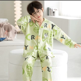 🔥พร้อมส่งด่วนไทย 🔥🇹🇭🥰 ชุดนอนเด็กชายผ้าCotton size90-150cm ผ้านุ่ม ใส่สบาย สีสันสดใส (แขนยาว+กางเกงขายาว)