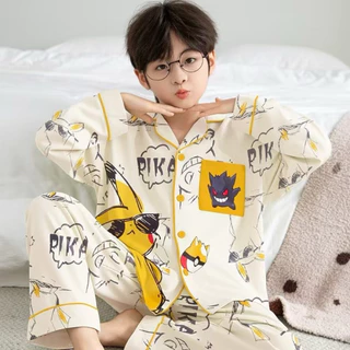 🔥พร้อมส่งด่วนไทย 🔥🇹🇭🥰 ชุดนอนเด็กชายผ้าCotton size90-150cm ผ้านุ่ม ใส่สบาย สีสันสดใส (แขนยาว+กางเกงขายาว)