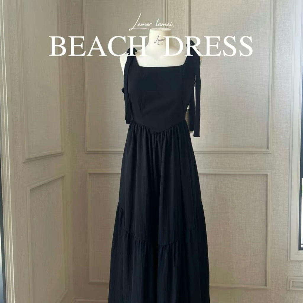 ส่งต่อ lamer.lamai BEACH DRESS ชุดเดรสยาวสไตล์เกาหลีทรงสายเดี่ยว