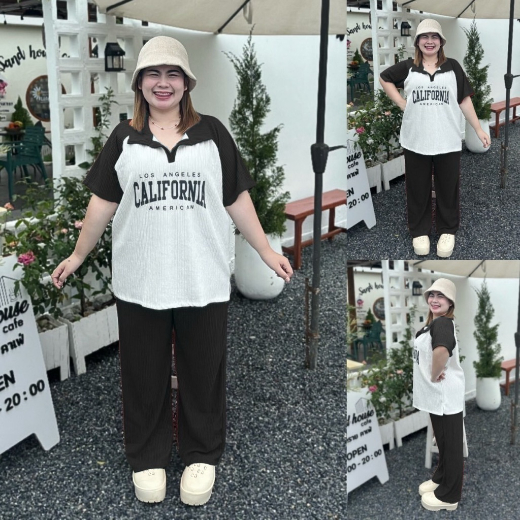 W0022 เซ็ทไหล่สโลบขายาว อวบ-อ้วน ฟรีไซซ์