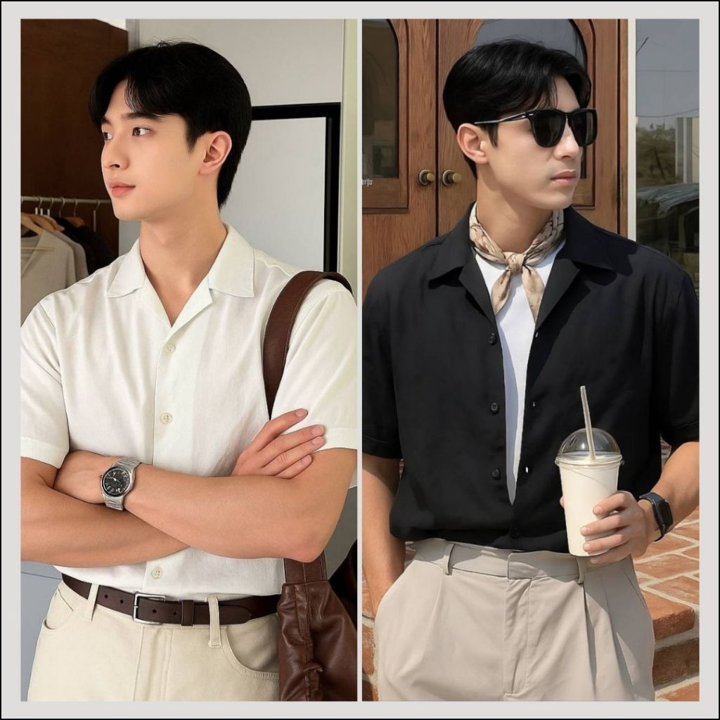 11.WOLF Basic color SHIRT เสื้อเชิ๊ตแขนสั้น เสื้อเชิ้ตผู้ชาย เสื้อสีพื้นผู้ชาย / H232