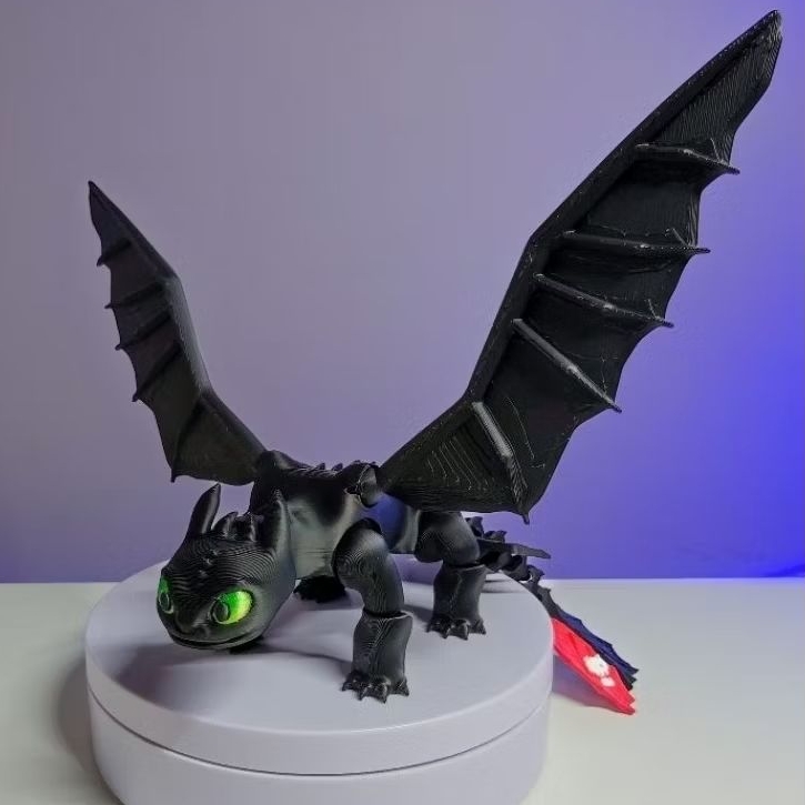 ของเล่นมังกร3d print  ของเล่นมังกรปีก ขาวดำ โมเดลมังกรแอ๊คชั่นฟิเกอร์ข้อต่อ