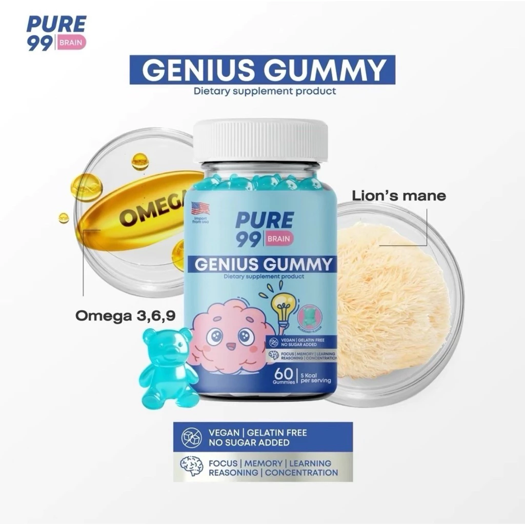 Pure99 Lion’s Mane Gummies ผสม Omega 3,6,9 (60 ชิ้น)