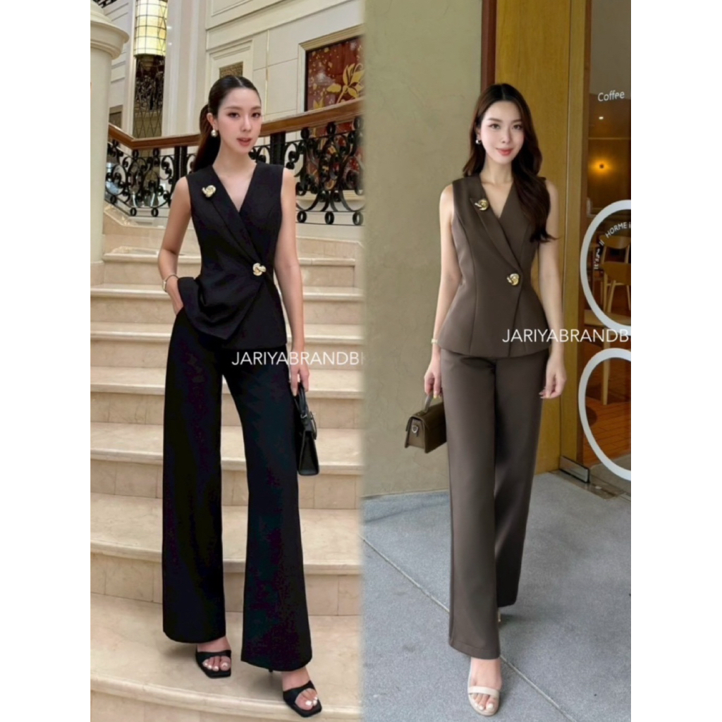 M11 งานป้าย Jariya Set ชุดเซ็ทเสื้อแขนกุด+กางเกงขายาว สำหรับผู้หญิง เสื้อผ้าแฟชั่นผู้หญิง ไซส์ S-XL